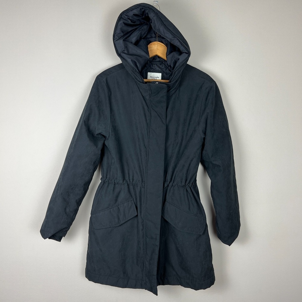 Abercrombie & Fitch Parka Jacket Womens Small Black Faux Fur Lined Hooded Winter - Picture 9 of 16